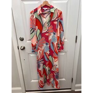 Alexis for Target Abstract Floral Maxi Shirt Dress Red Blue XS